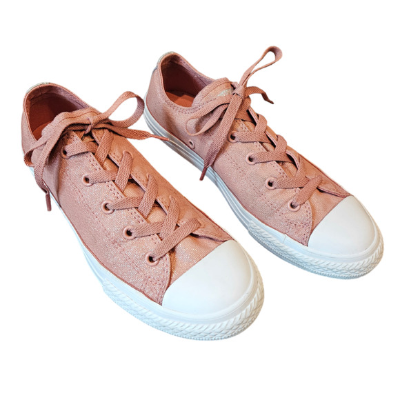 Converse Chuck Taylor All Star Ox Rust Pink Sparkles Junior Size 4 - Picture 2 of 10